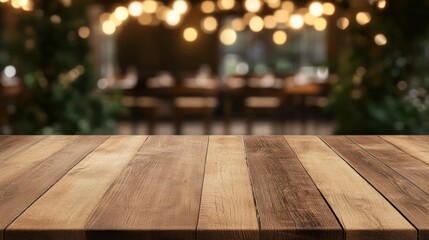 Wall Mural - A wooden table with a view of a restaurant