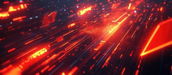 Abstract Digital Art: Red Lines and Glowing Shapes