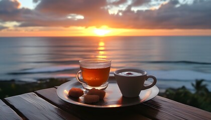 Serene Sunrise Coffee Experience by the Ocean