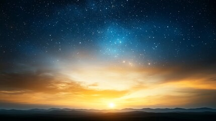 Wall Mural - Stars twinkling above horizon, night sky with clouds, soothing darkness.