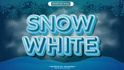 Aufkleber - Snow white fantasy type winter colorful editable 3d vector text style effect with winter fog and ice background