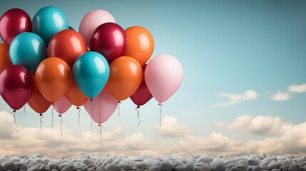 Wall Mural - White banner with colourful balloons on a top, PNG, transparent background.