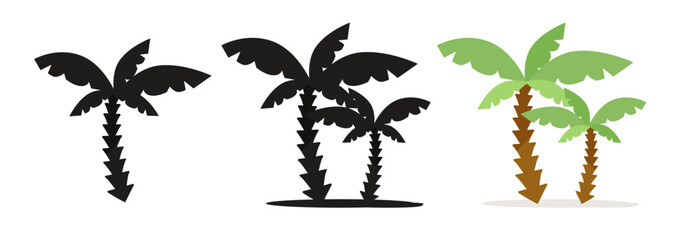 Poster - Palm tree vector shape silhouette icon simple graphic illustration black white set and flat cartoon green image clip art isolated
