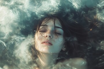 Canvas Print - Woman Submerged in Water with Eyes Closed, Dreamy, Serene, Calm