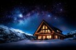 © Sanchai - Starry skies framing a mountain cabin, with a warm glow coming from the windows below