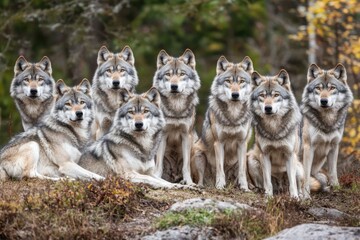 Gray Wolf Pack. Fauna Danger: Head of a Canis Hunter in the Wild