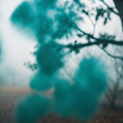 Wall Mural - abstract photograph with a blue-green tint, likely taken through a foggy or wet surface