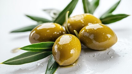 Wall Mural - Freshly Picked Ripe Olives from Mediterranean Olive Tree, Isolated on White Background