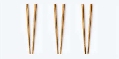 Isolated on a white background, wooden chopsticks are a common Asian tableware eating utensil used to lift food.