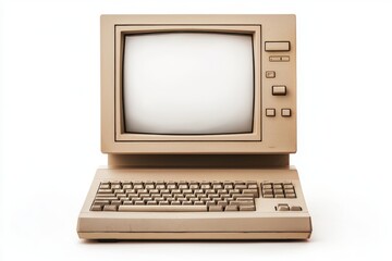 This is a vintage television monitor screen with empty display on an isolated background. It is a flat view of a computer screen, an electronic device for showing details.