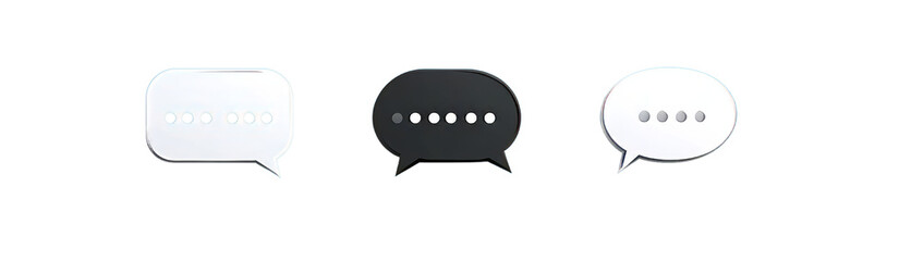 Blue and white vector icon set of three speech bubbles with conversation dots, Isolated PNG with Transparent Background