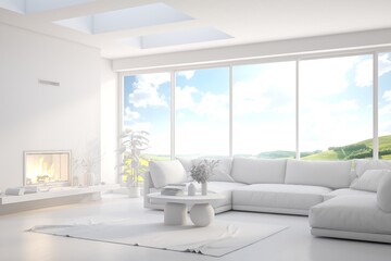 Grey home interior mock-up with sofa, living room concept in scandinavian style 3D illustration