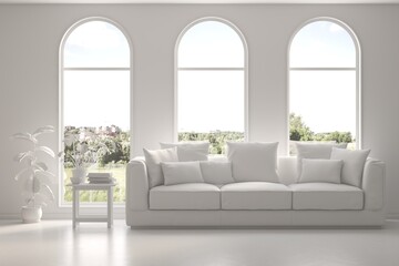 Wall Mural - Grey home interior mock-up with sofa, living room concept in scandinavian style 3D illustration