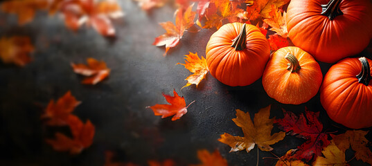 Ai background with halloween pumpkins, fall leaves, and autumn leaves.