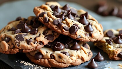 Wall Mural - Deliciously golden brown chocolate chip cookies perfect for baking, snacking, or dessert indulgence