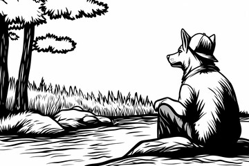 Wall Mural - Cute coloring page featuring a playful dog for kids creativity.