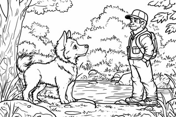 Wall Mural - Cute coloring page featuring a playful dog for kids creativity.