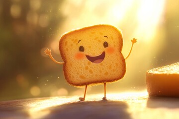 Three-dimensional illustration of toasted bread against an orange background