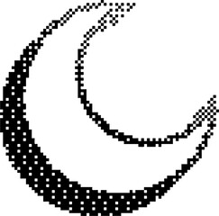 Poster - Bitmap pattern crescent shape. Halftone gradient moon element. Y2k graphic abstract icon. Dither noisy grunge texture.