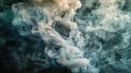 Poster - Abstract Swirling White Smoke on Dark Teal Background