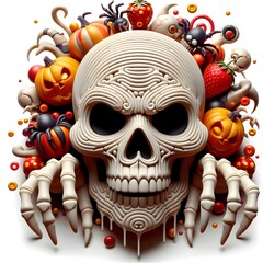 Wall Mural - Halloween skull with hand skeliton 3d design