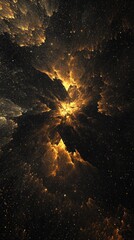 Poster - Golden particles swirl in a mesmerizing vortex that radiates brightness against a deep black background, creating a captivating cosmic effect with shimmering allure.