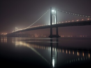 Poster - arafed view of a bridge with lights reflecting in the water