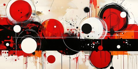 Wall Mural - painting of a red and black abstract painting with circles and dots