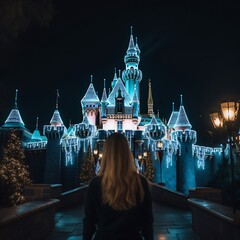 Wall Mural - araffes in front of a castle with christmas lights