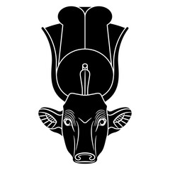 Wall Mural - Head of sacred cow. Ancient Egyptian mythology. Goddess Hathor or Hesat. Black and white silhouette.