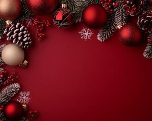 Wall Mural - Christmas red background with Christmas balls and decorations