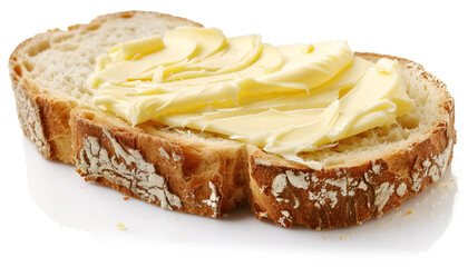 butter spreaded on bread isolated white background