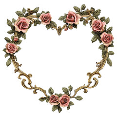 Wall Mural - Decorative heart-shaped floral wreath with pink roses on a transparent background.  
