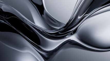 Wall Mural - A close-up view of abstract black liquid flowing elegantly, showcasing smooth curves and reflective surfaces.