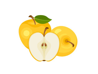 Wall Mural - Heap of yellow apples isolated on white background. Vector cartoon flat illustration. Fresh fruits icon. 