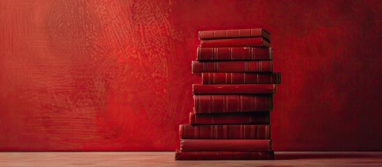 Poster - stack of vintage hardcover red books fall reading list. copy space image. place for adding text and 