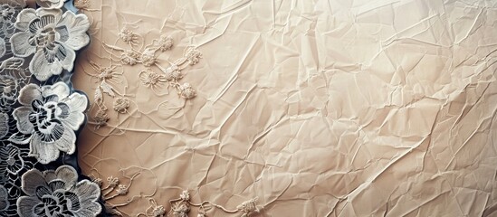 Poster - gray lace on a beige paper background. copy space image. place for adding text and design