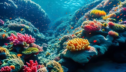 Vibrant Coral Reef Abundant with Colorful Marine Life Beneath the Oceans Surface