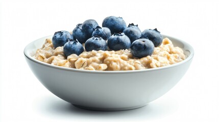 Wall Mural - A bowl of milk-based oatmeal with fresh blueberries, isolated on a matte white background for a clean, minimalist aesthetic