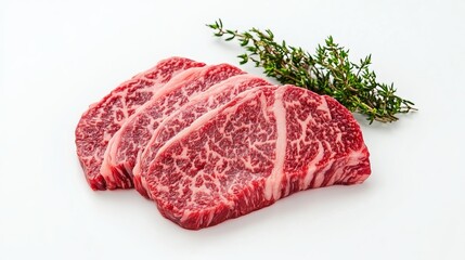 Tender and flavorful Kobe beef steak isolated on a pristine white background. 