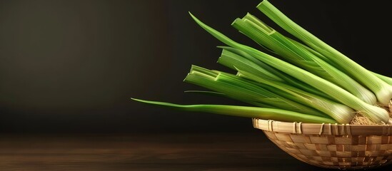 Sticker - Fresh Leek in a bamboo basket with copy space