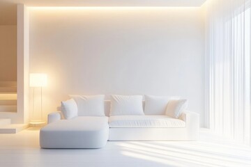 Wall Mural - Minimalist White Living Room with Elegant Sofa in Modern Interior Design