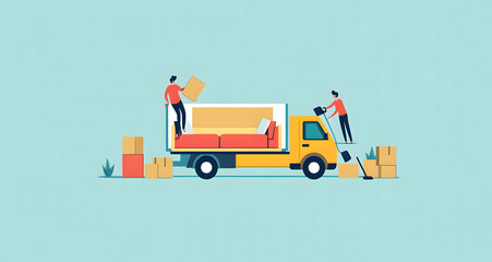 Workers Loading Boxes into a Delivery Truck for Transportation