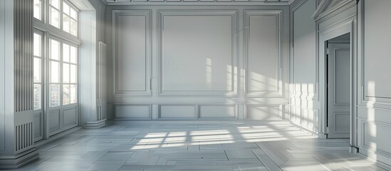 Poster - empty gray room prepared for occupants to move in. copy space image. place for adding text and desig