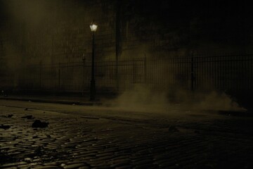 Wall Mural - lined with charming buildings and illuminated by vintage lampposts, a historic cobblestone street ca
