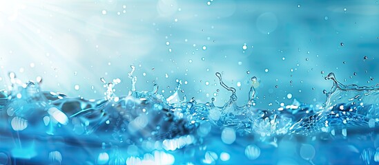 Poster - defocused blurred transparent blue water surface texture with splashes and bubbles contemporary abst
