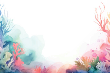 Wall Mural - Colorful watercolor coral reef border