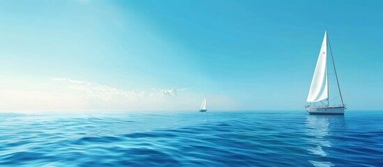 Poster - Sailing Yachts with sails on the vast blue Mediterranean Sea Clear blue sky Free copyspace