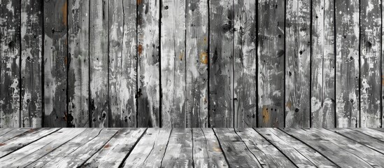 Poster - Gray toned wood texture with a wooden floor Black and white surface of aged wood paint colorful wood paint for background. Copy space image. Place for adding text and design