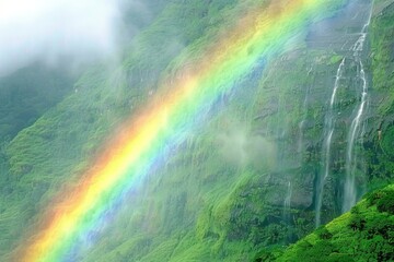 Wall Mural - nestled within a lush rainforest, a magnificent waterfall crashes down with thunderous force, creati